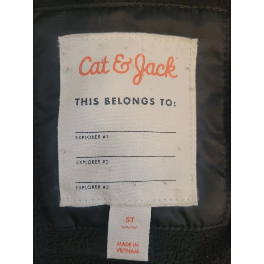 Cat & Jack Black Quilted Puffer Jacket Toddler Kids Size 5T Hooded Full Zip